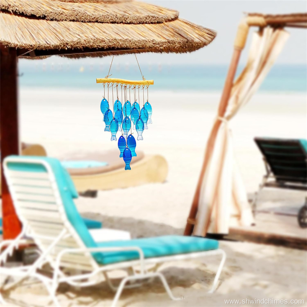 Blue Glass Sea Wind Chimes for Outdoor Use