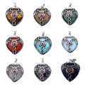 Gemstone Heart Antique Silver Double Dragon Stone Pendant (32x42mm) Necklace 45cm Black Cord