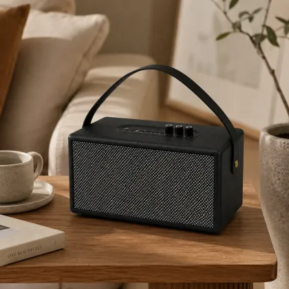 Portable leather box speaker