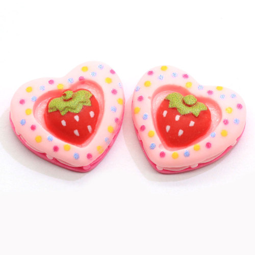 Mixed Heart Cake With Strawberry Ornament Simulation Dessert Food Flatback Resin Cabochon Accessory Dollhouse Diy Craft Deco