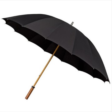 Business Wood Handle Woode Shaft Wooden Golf 16k Straight Commercial Umbrella Black