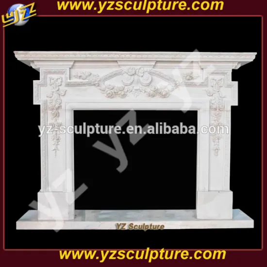 beautiful indoor flower carving white marble square fireplace mantel