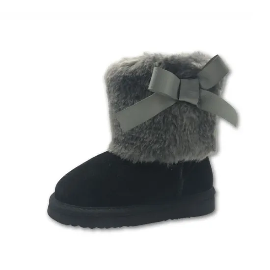 Girls Black Winter Boots with Bow