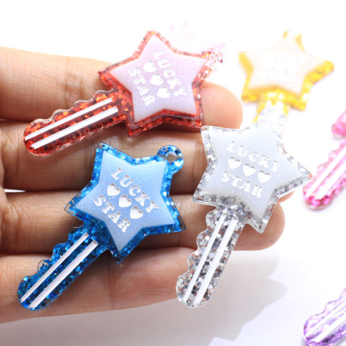 Glitter Shine Lucky Heart Star Key Shape Plaksteen Resin Bead Diy Charms Decoratie Hanger Sieraden Maken Sleutelhanger Accessoires