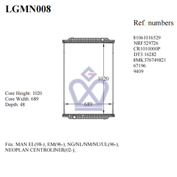 MAN truck radiator, 81061016529, 67196, LGMN008