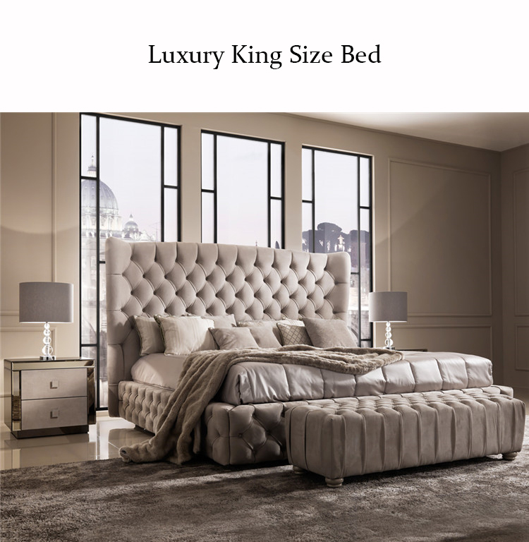 Tufted tela upholstered italy luxury bed design furniture silid -tulugan set king size bed frame