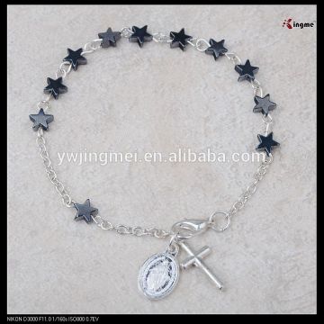 5mm star hematite catholic rosary bracelet