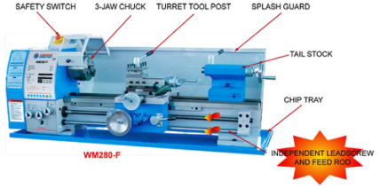 Bench lathe Swing over bed 280 mm