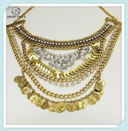 Wholesale Vintage Gold Coin Layered Necklace for Women 2015