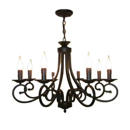 Traditional Classical Wrought Iron Black Candle Lamp Chandelier with 8 Lights