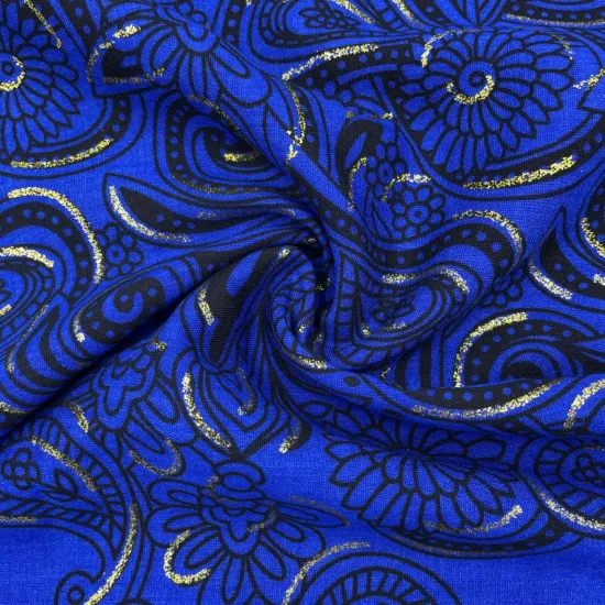 Woven Rayon Challis Printed Textile with Gold Powder