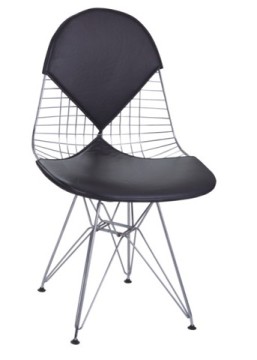 Black Eames Wire Chair Chromed Steel with PVC Cushion
