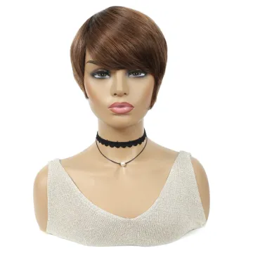 X-TRESS Brazilian Straight Short Bob Human Hair Wigs With Bangs Full Machine Made Wigs For Black Women PiXie Cut Remy Hair Wigs