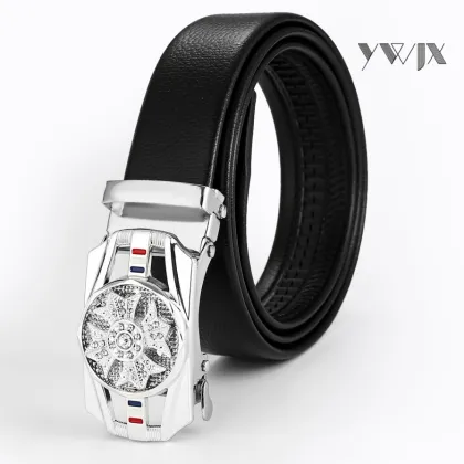 Spring Lock Men`s Leather Belt