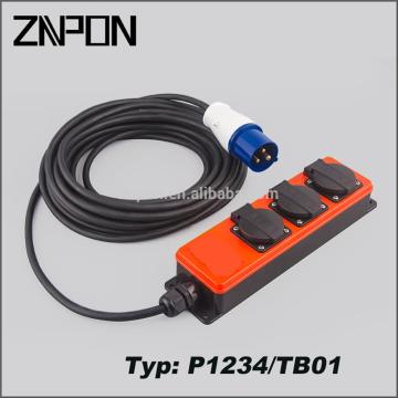 ZNPON P1234/TB01-D3 IP44 3 Way Schuko Extension Lead Socket with CEE Plug