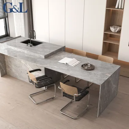 Factory Price 12mm Thick Stone Grey Marble Sintered Stone Slab for Table Island Countertops