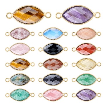 Crystal Chakra Gemstone Faceted Marquis Pendant Natural Stone Faceted Horse Eye Connector Wrapped Gold for Making Jewelry