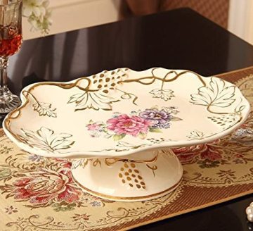 Vintage keramische cake -standaard met bloem- en bladpatroon voor bruiloften en feesten