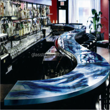 Contemporary crystal fused glass bar counter top with rounded edge