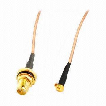 RF Pigtail Cable, RP SMA Female to Right Angle MMCX Male, 50 Ohms Impedance
