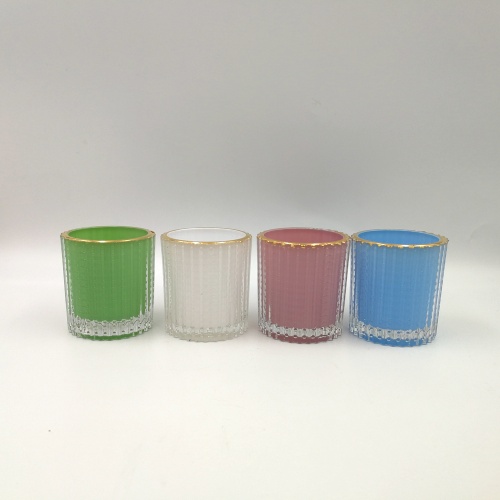 Colorfule inside painting ribbed candle glass