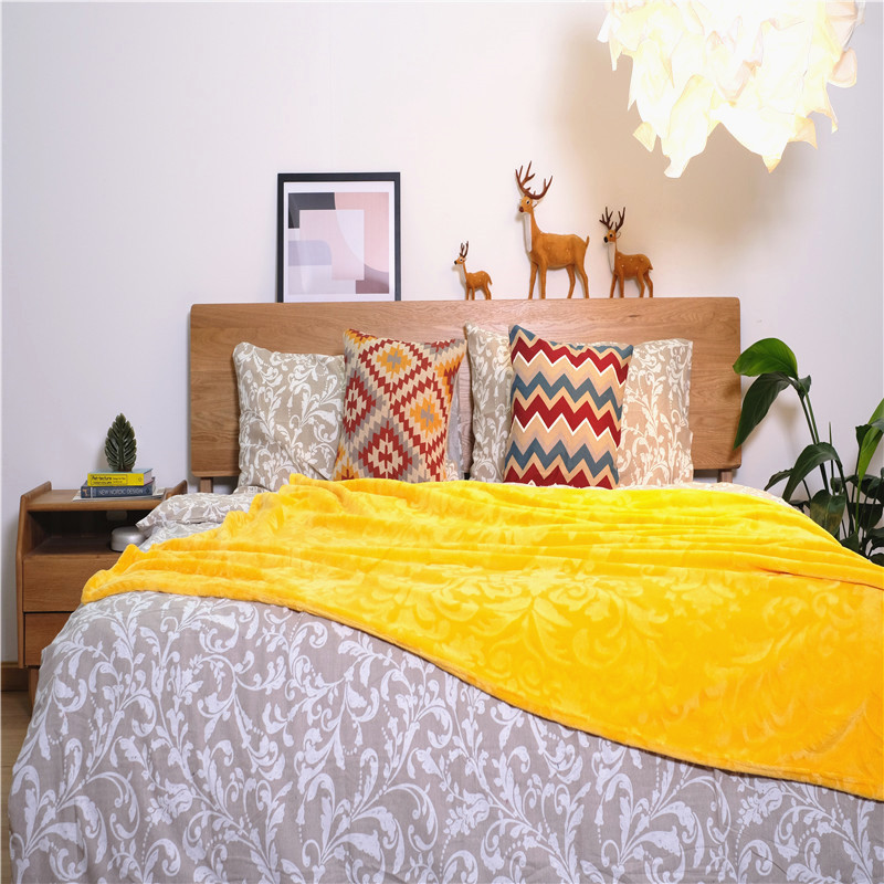 Long Plush Coral Fleece Jacquard Bed Throws Blankets