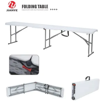 6ft HDPE Plastic Folding Bench - New Design Outdoor Picnic Table with Aluminum Top (White/Blue)