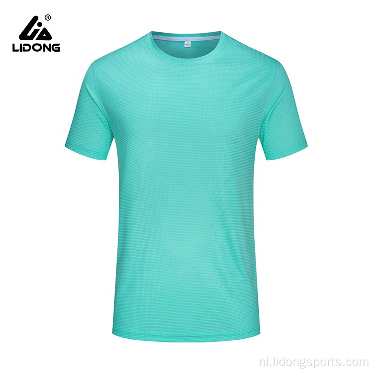 Effen lichtblauwe polyester gymnastiek man t-shirt groothandel