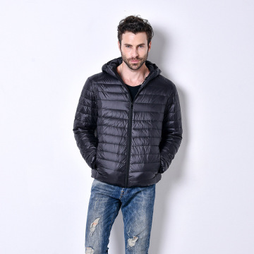 Custom Logo Nylon Black Hooded Winter Puffer Jackets for Men