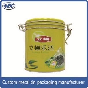 Round tea tin with clip top