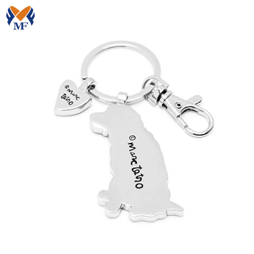 Metal dog shaped enamel keychain with charms