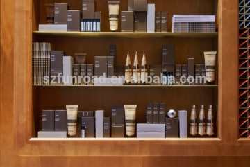 Veneered MDF display cabinets wooden shelves for branded cosmetics chain store