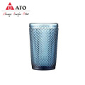 ATO Machine Embossed Glass Tumbler Blue Drinking Glass