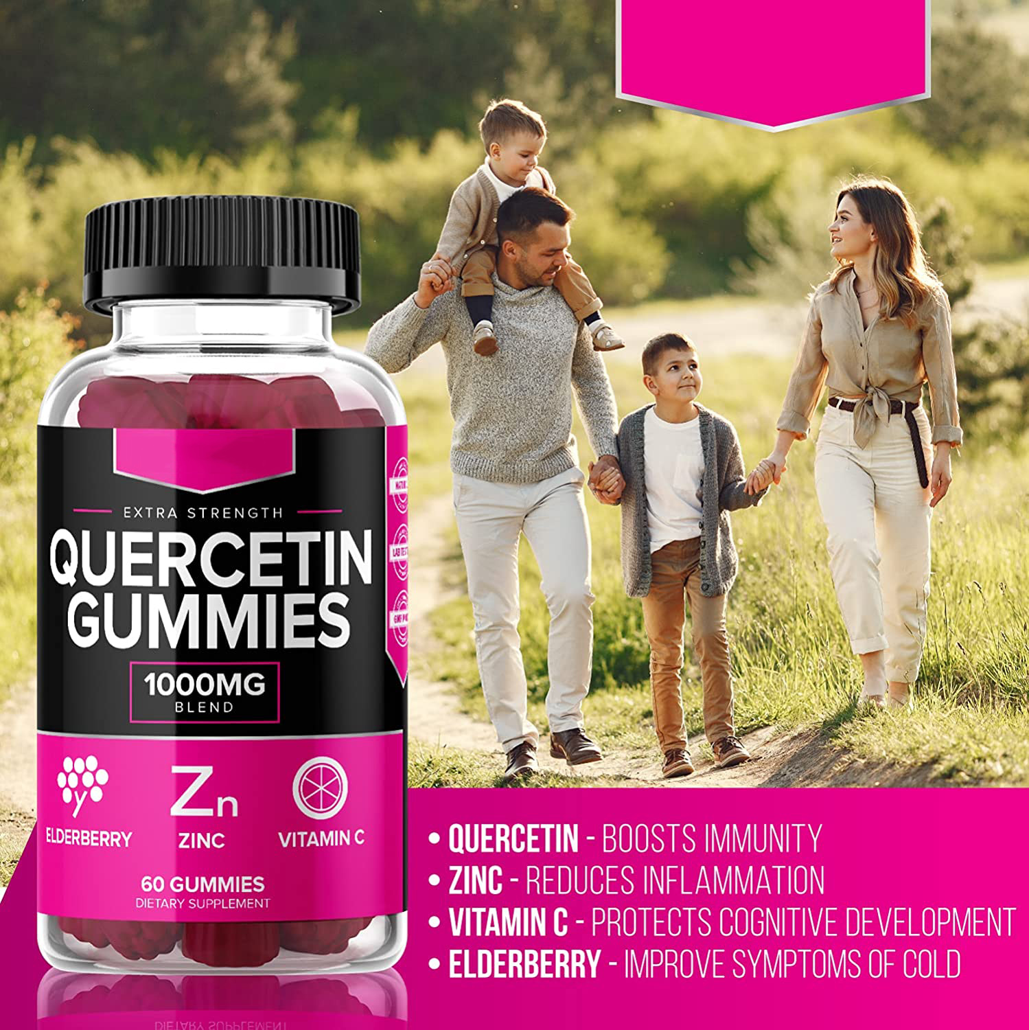 دعم المناعة OEM/ODM Bromelain Vitamin C و Quercetin Quercetin Gummies olderberry و Vitamin D3 Quercetin Gummies