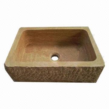 Hand Carved Yellow Rectangle-shaped Marble Wash Basin