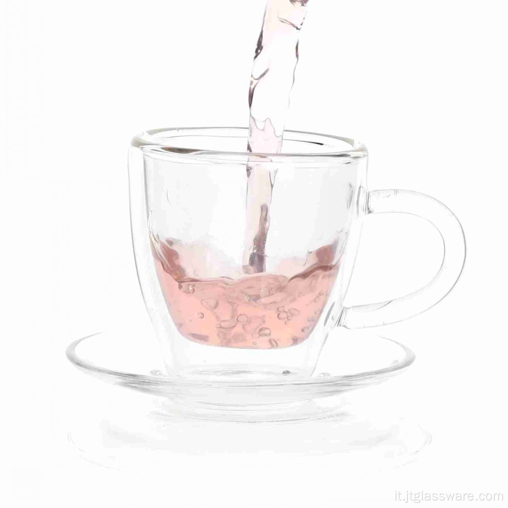 Popolare tazza da tè in vetro con piattino
