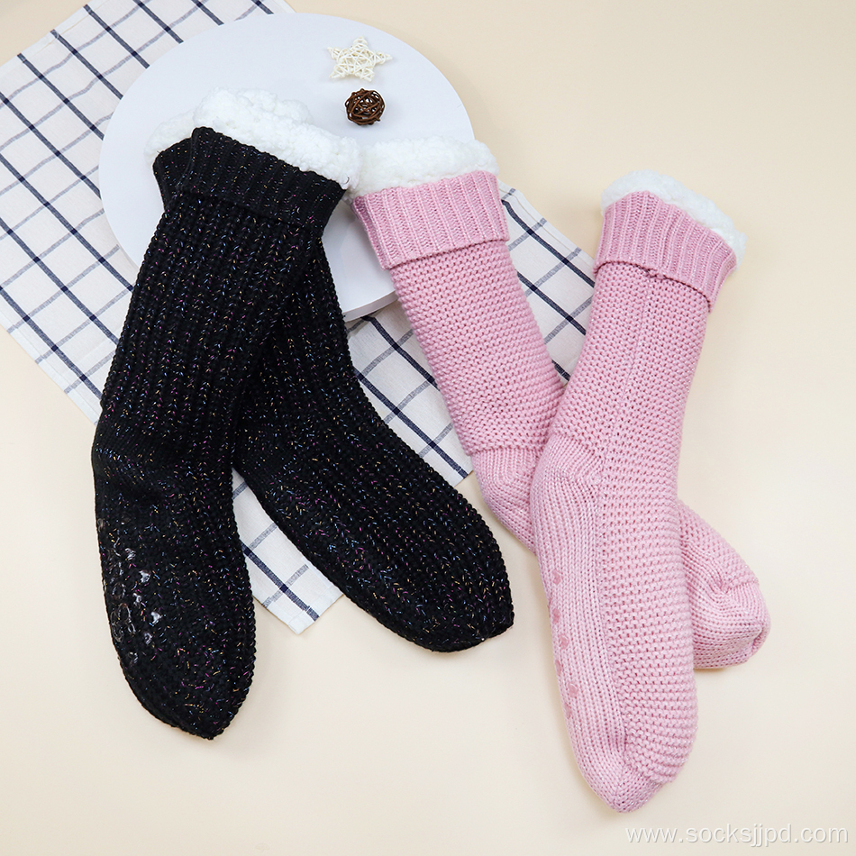 lurex sequin yarn twist sherpa socks