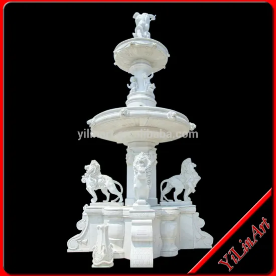 Outdoor Stone Marble Water Fountain With Lions Statue