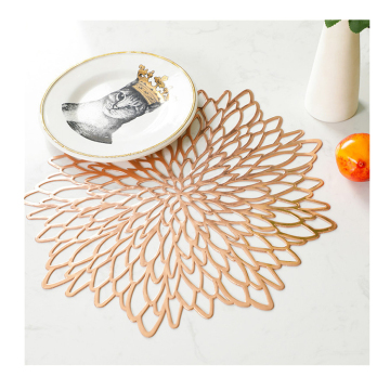 Nordic Luxury Modern Rose Gold PVC Placemats - Wholesale Wedding Decorative Scalloped Round Leaf Flower Table Mats