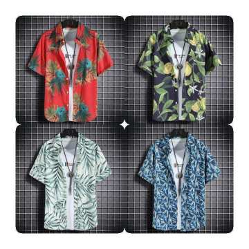 Vintage Poplin Short Sleeve Hawaiian Beach Shirt for Men - Plus Size