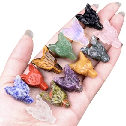 Gemstone Engraved Wolf Pendant Ornament Natural Stone 1.0Inch Wolf Head Handmade Craved Animal Ornament