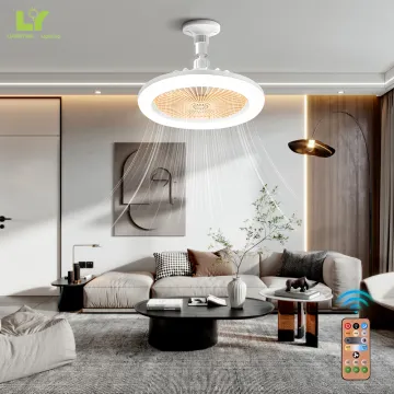 220V Black Ventilation BLDC Gold Round Ceiling Fan Light with Motion Sensor and LED