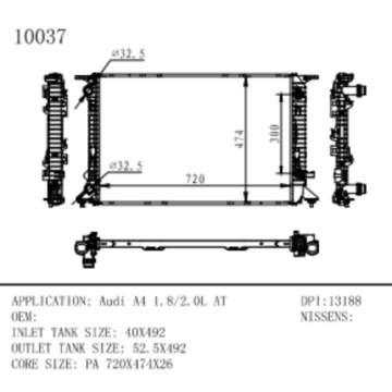 アウディA4 1.8/2.0L DPI番号13188のラジエーター