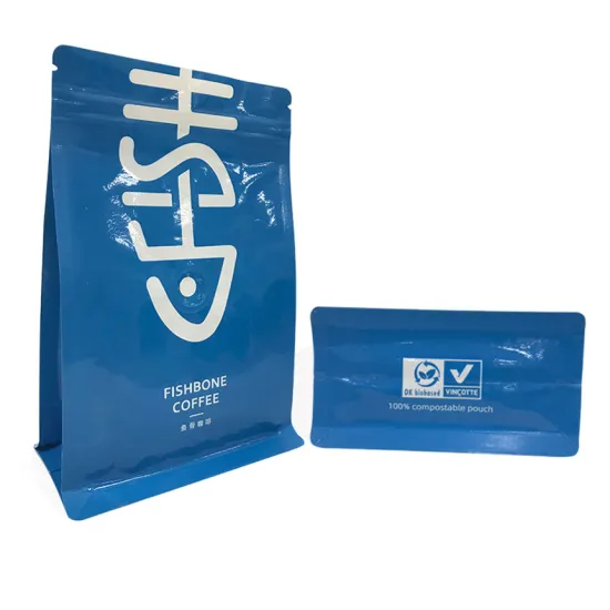 compostable Square Bottom Plastic Bag For Coffee Packaging With Valve