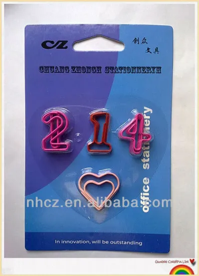 Lover Plastic Shaped Paper Clips packed in a Blister Card