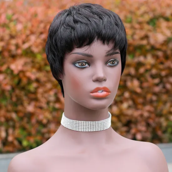 Short Human Hair Pixie Cut Wigs with bangs Natural Human Wig Brazilian Hair Full Machine Made Finger Wave human wigs
