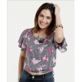 Blusa feminina com estampa floral V shanpe back