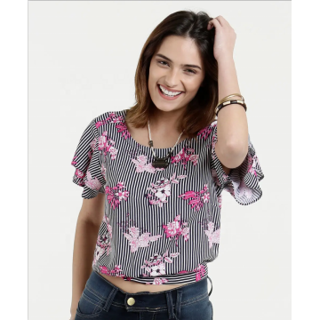 Blusa feminina com estampa floral V shanpe back