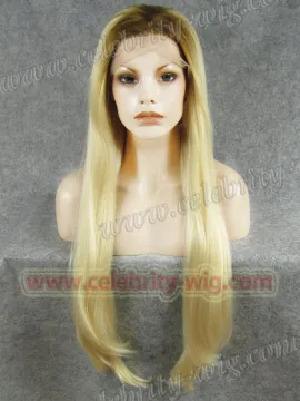 Dark Roots Blonde Extra Long Straight Synthetic Lace Front Wig