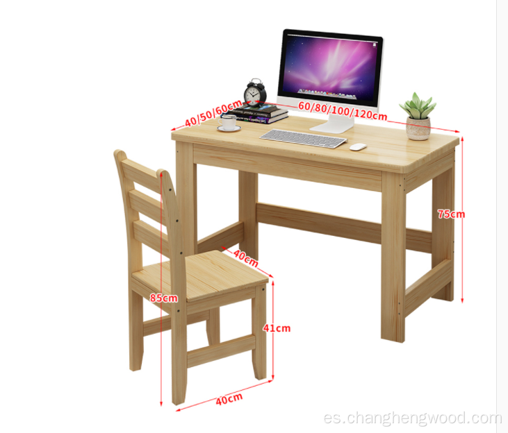 Escritorio de computadora de pino de madera maciza simple y barata